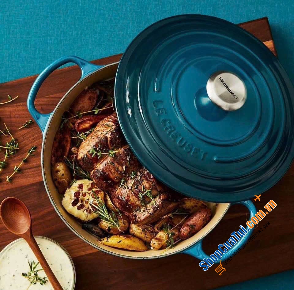 Le Creuset Deep Teal , bamboo , đỏ, cam 24cm Thành Cao.