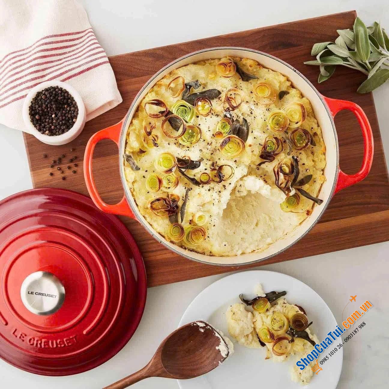 Le Creuset Deep Teal , bamboo , đỏ, cam 24cm Thành Cao.
