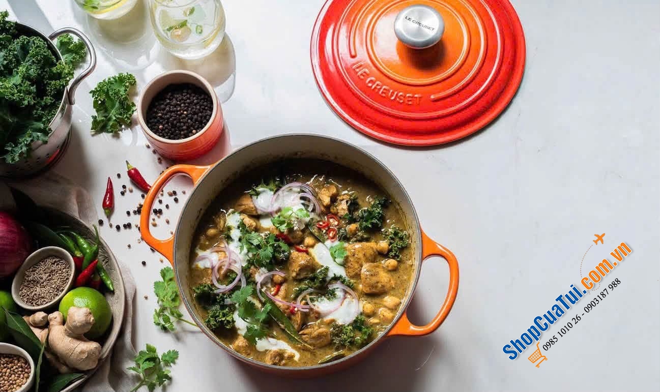 Le Creuset Deep Teal , bamboo , đỏ, cam 24cm Thành Cao.