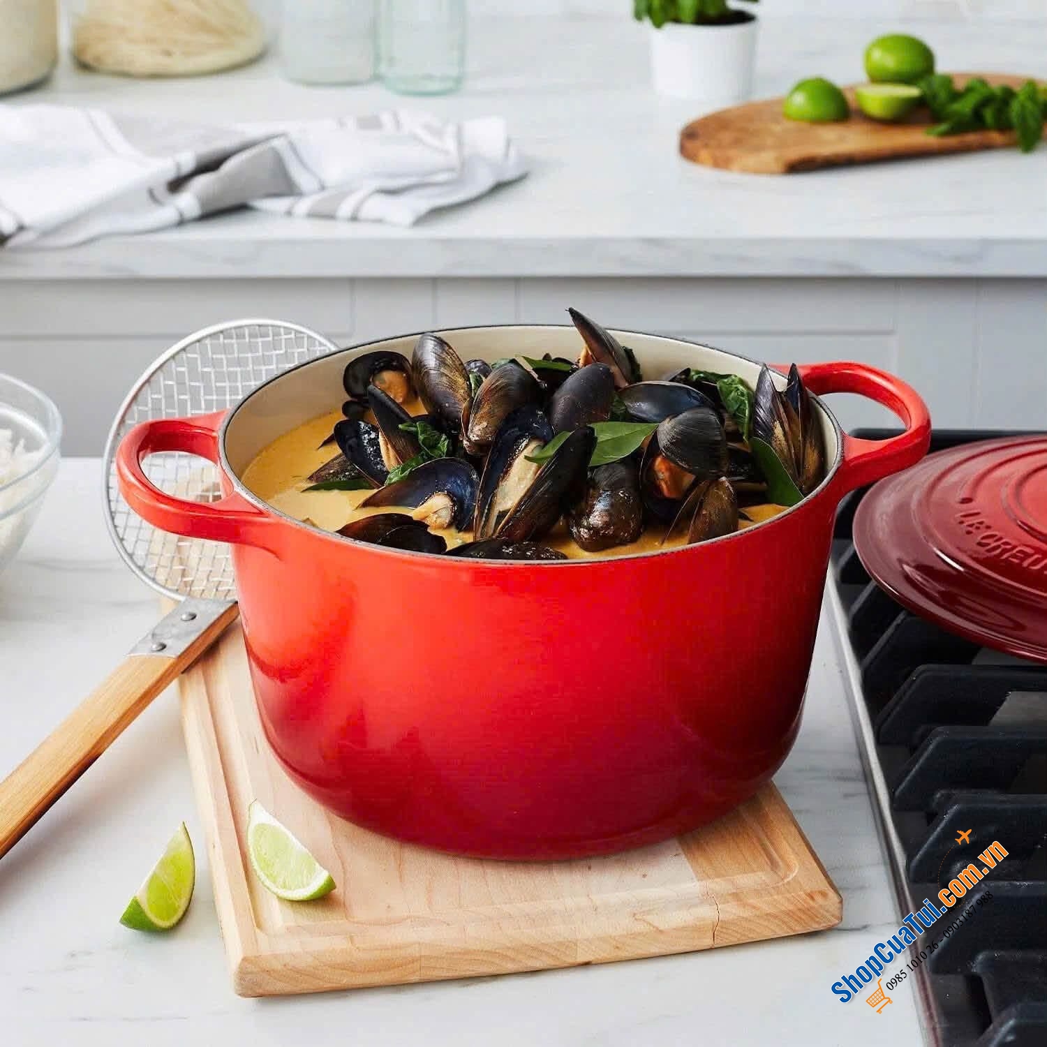 Le Creuset Deep Teal , bamboo , đỏ, cam 24cm Thành Cao.