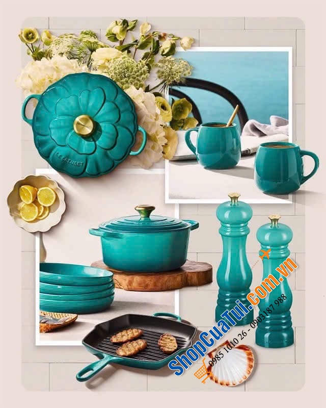 Chảo Le Creuset Petal Braiser Bleu Riviera 26cm - vẻ đẹp hiếm có, nấu ăn đỉnh cao.