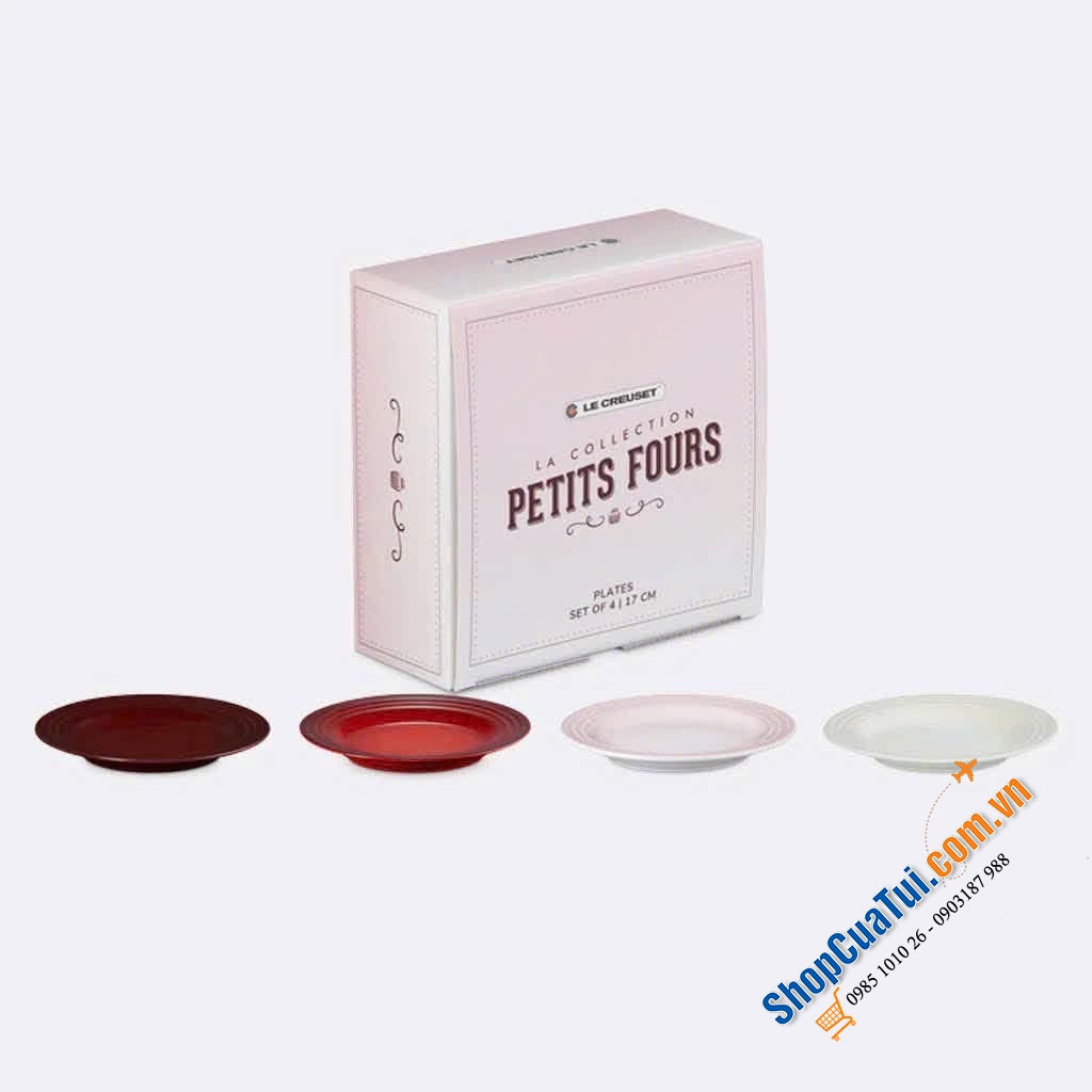 Set 4 bát Le Creuset Petits Fours 16cm.   Set 4 đĩa Le Creuset Petits Fours 17cm.   Set 4 bát Ramenkins Le Creuset Petits Fours 8cm.   Set 4 cốc Le Creuset Petits Fours 200ml.