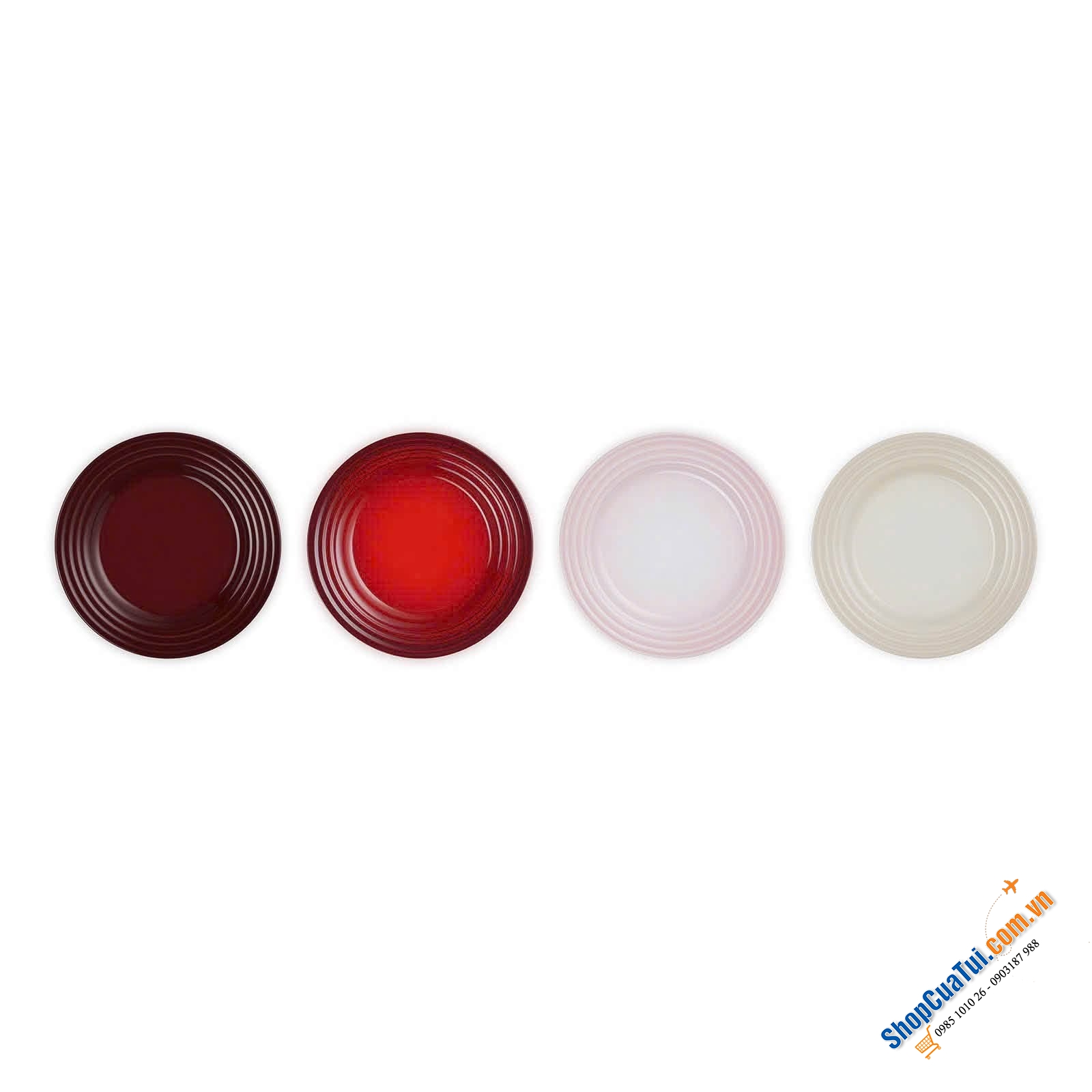 Set 4 bát Le Creuset Petits Fours 16cm.   Set 4 đĩa Le Creuset Petits Fours 17cm.   Set 4 bát Ramenkins Le Creuset Petits Fours 8cm.   Set 4 cốc Le Creuset Petits Fours 200ml.