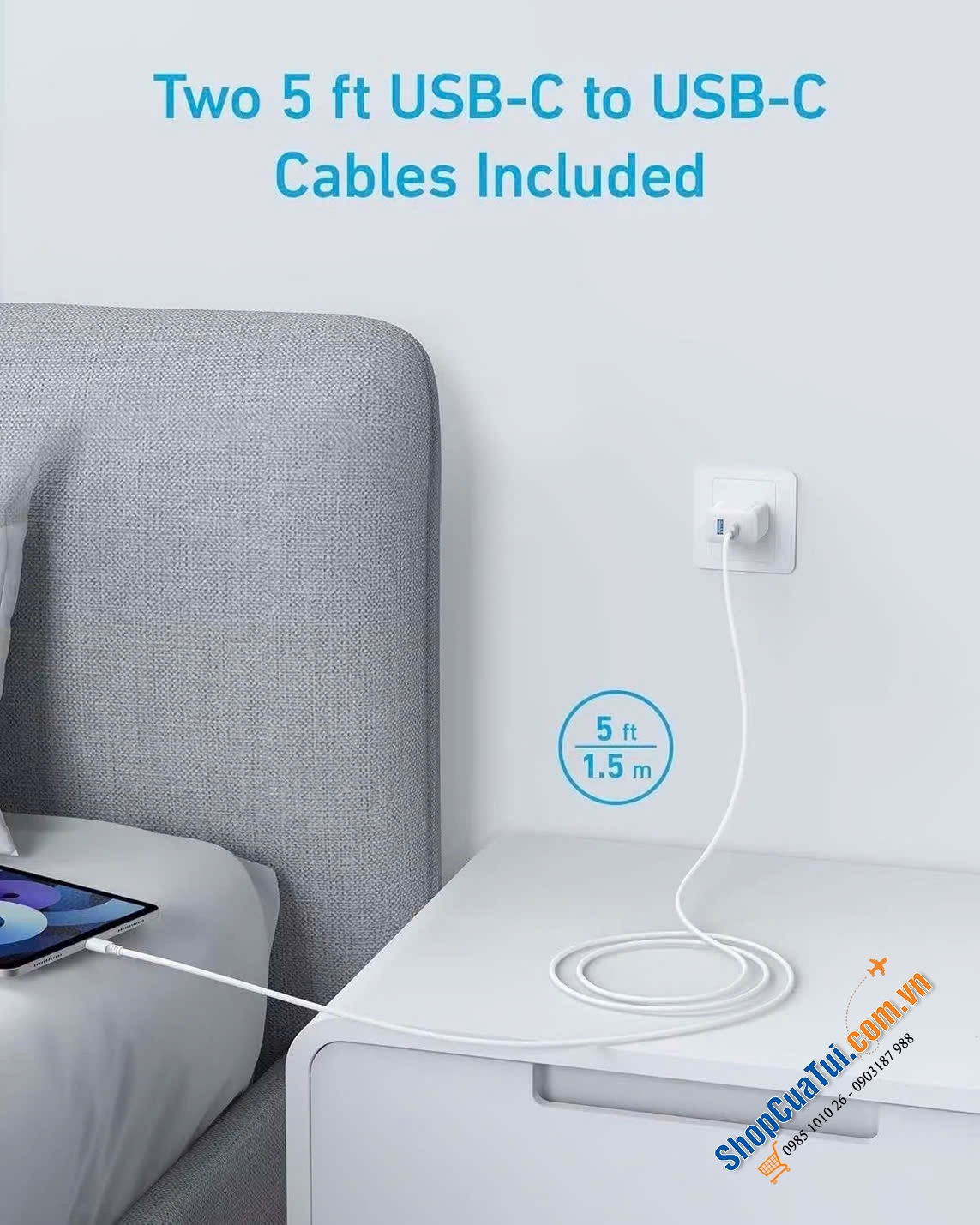 Sét củ sạc Anker 20w kèm cáp USB-C 1,5m.