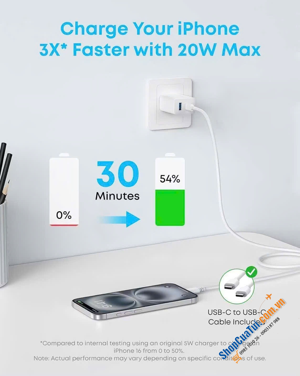 Sét củ sạc Anker 20w kèm cáp USB-C 1,5m.