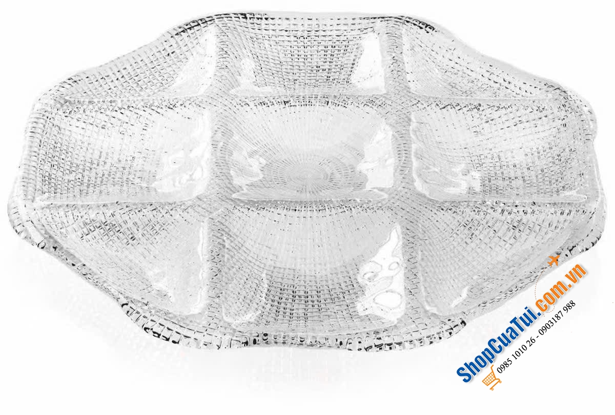 Đĩa chia 9 ngăn IVV Diamante Octagonall Clear trắng 33*33cm.