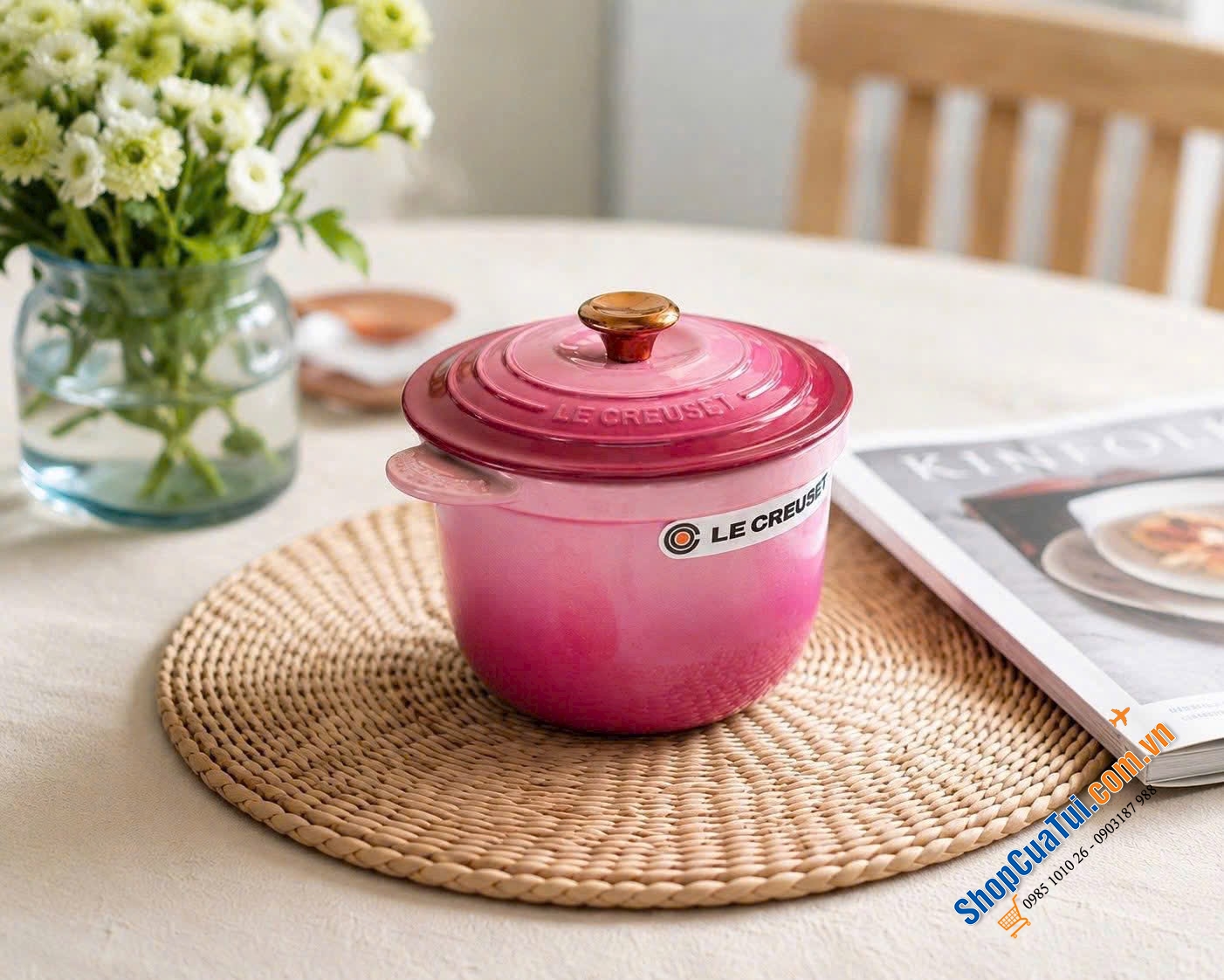 Nồi gang Le Creuset Rice Pot 20cm màu hồng Berry.