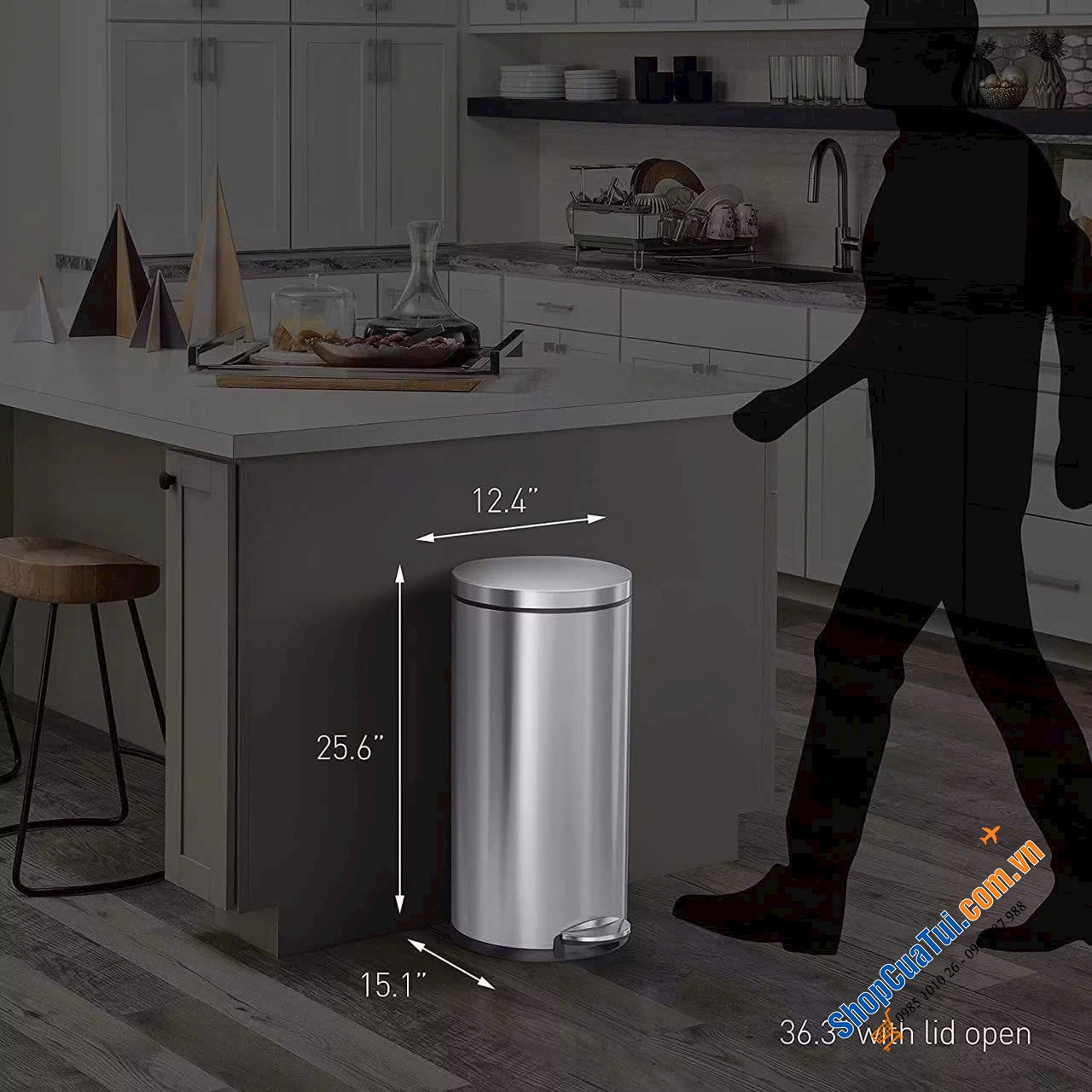 Thùng rác trụ tròn cao cấp 30L SimpleHuman.
