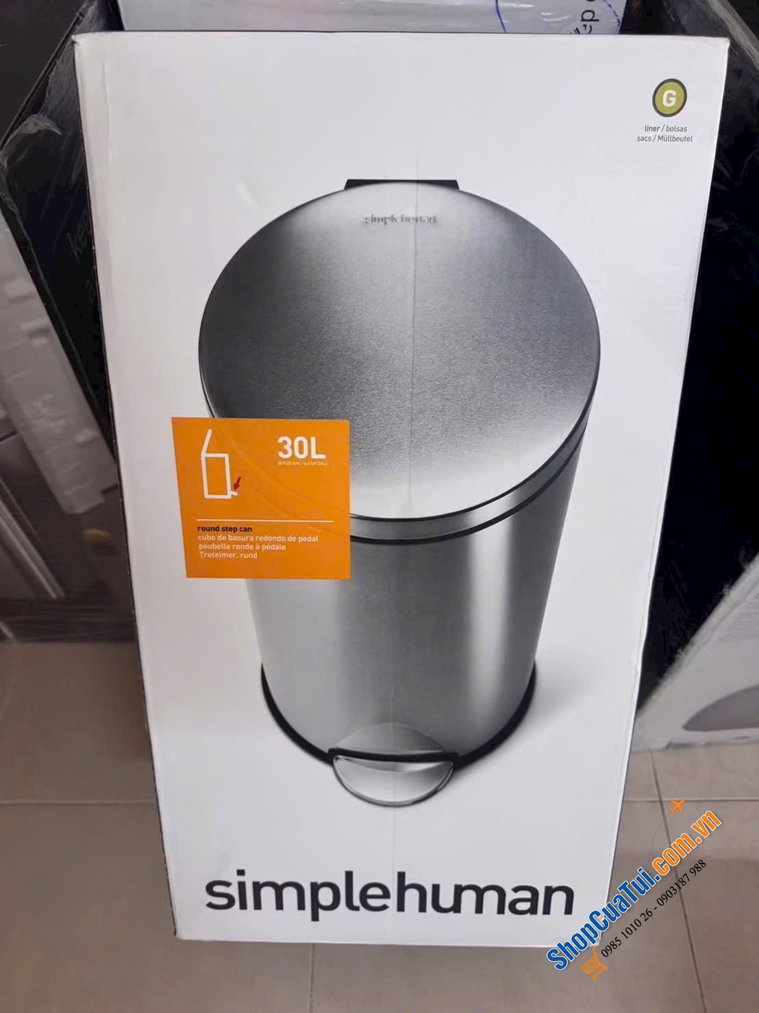 Thùng rác trụ tròn cao cấp 30L SimpleHuman.