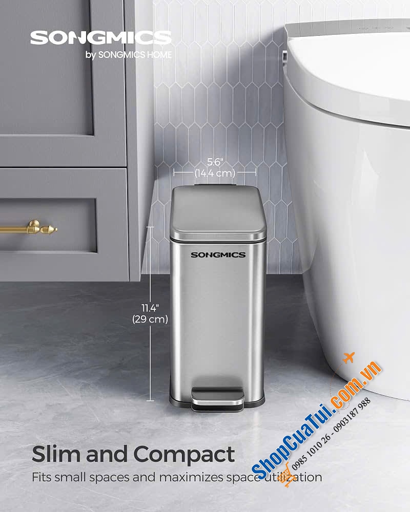 Bộ thùng rác + cọ vệ sinh nhà tắm SONGMICS.