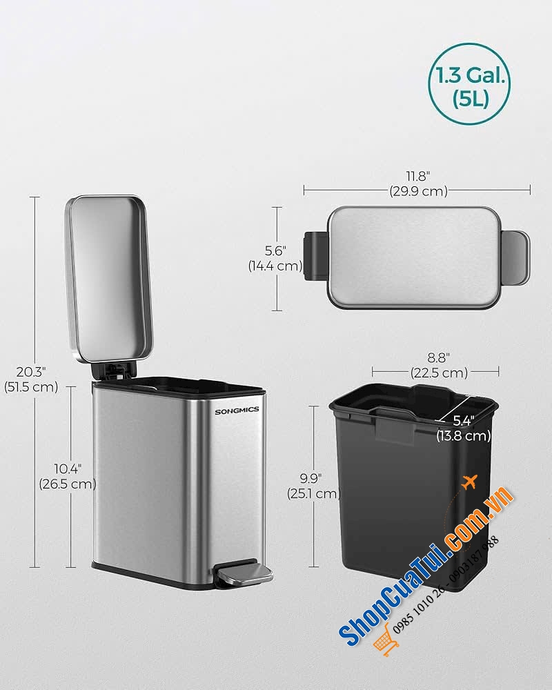 Bộ thùng rác + cọ vệ sinh nhà tắm SONGMICS.