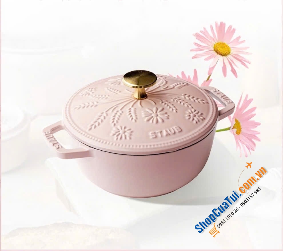 Nồi gang Staub bông tuyết 16cm 1.1L về thêm được màu hồng sorbet xinh xỉu.