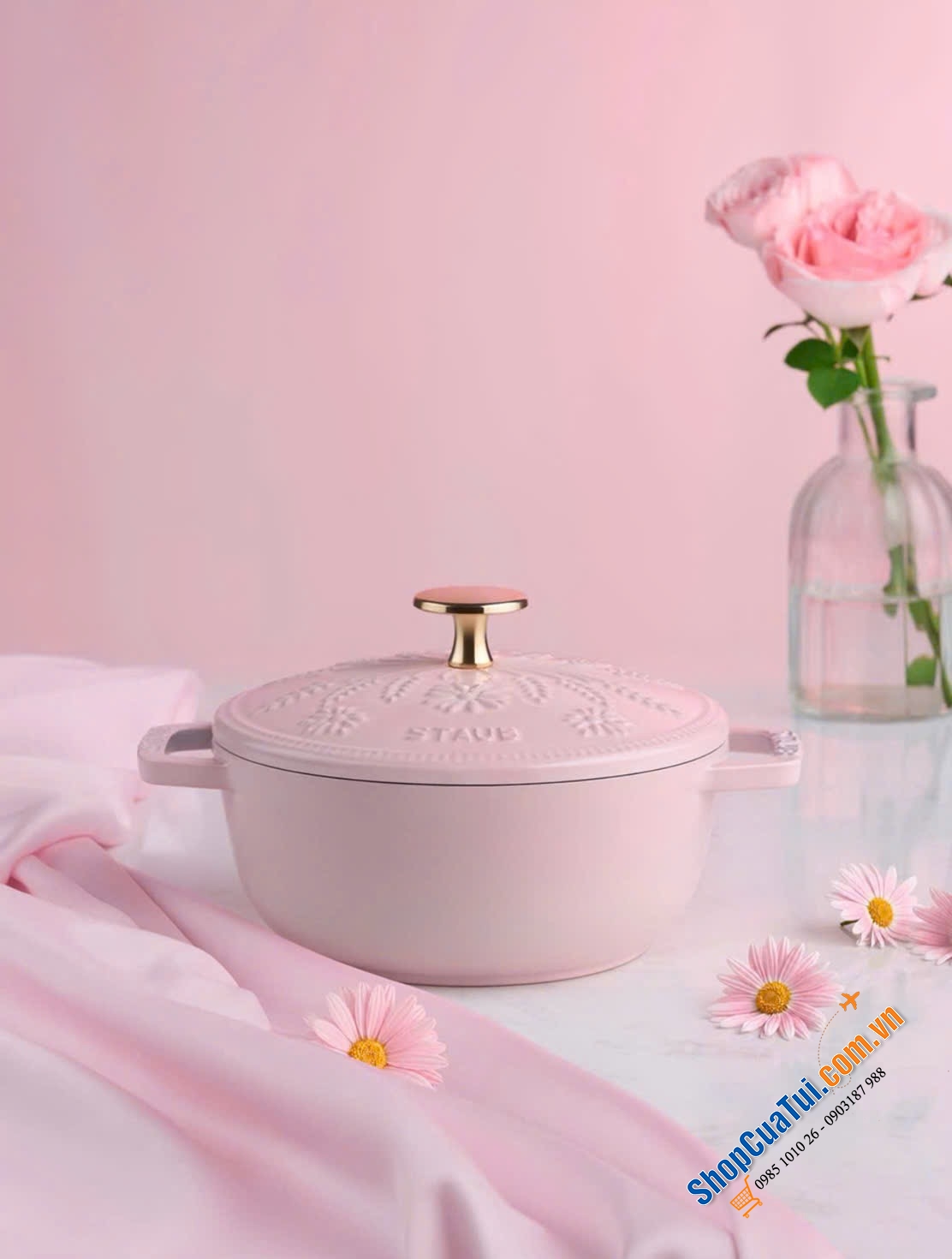 Nồi gang Staub bông tuyết 16cm 1.1L về thêm được màu hồng sorbet xinh xỉu.