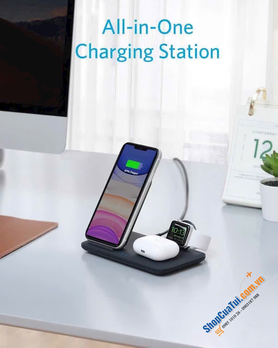 Sạc không dây Anker PowerWave+ 3-in-1.