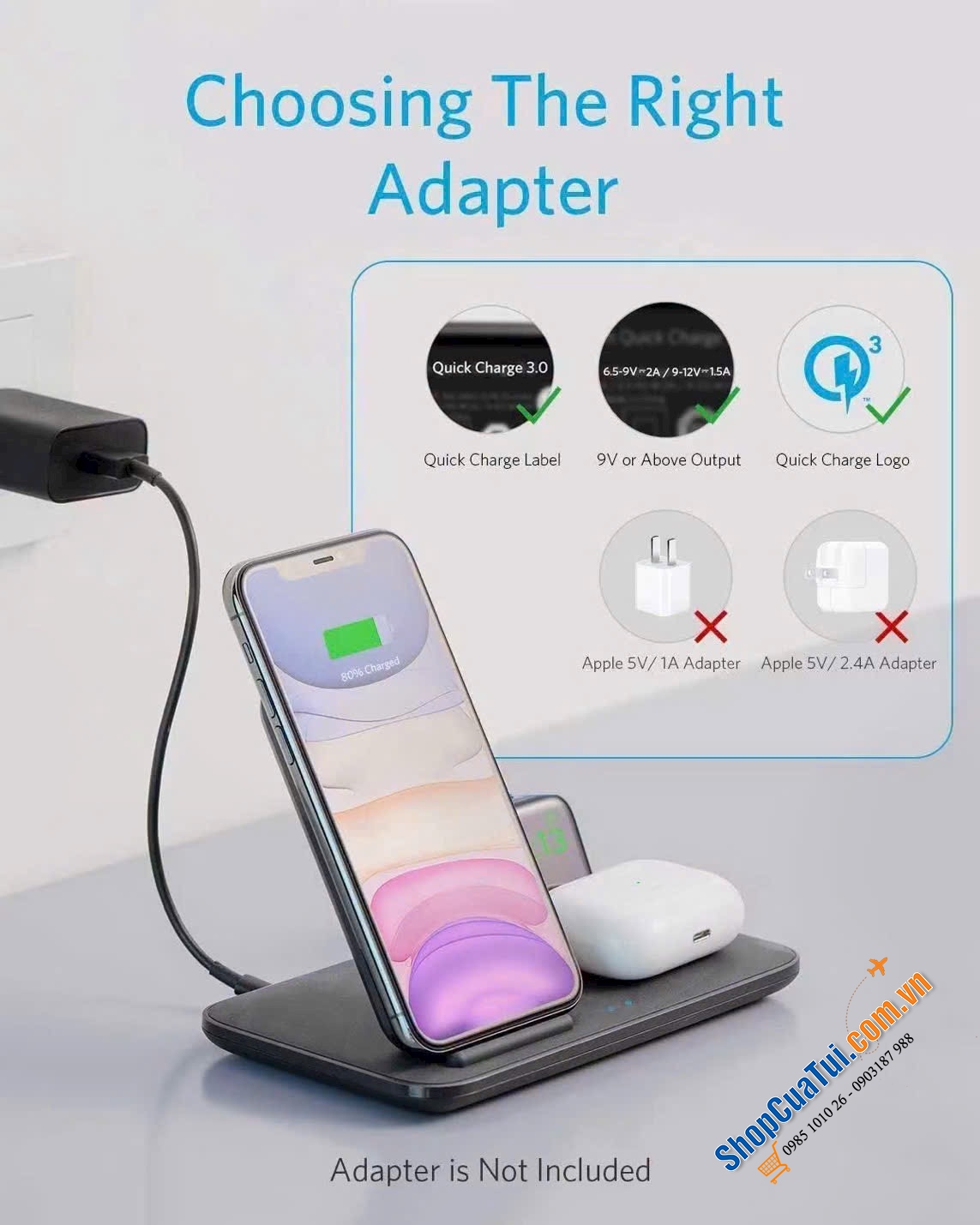 Sạc không dây Anker PowerWave+ 3-in-1.