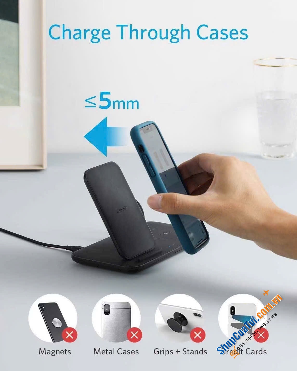 Sạc không dây Anker PowerWave+ 3-in-1.
