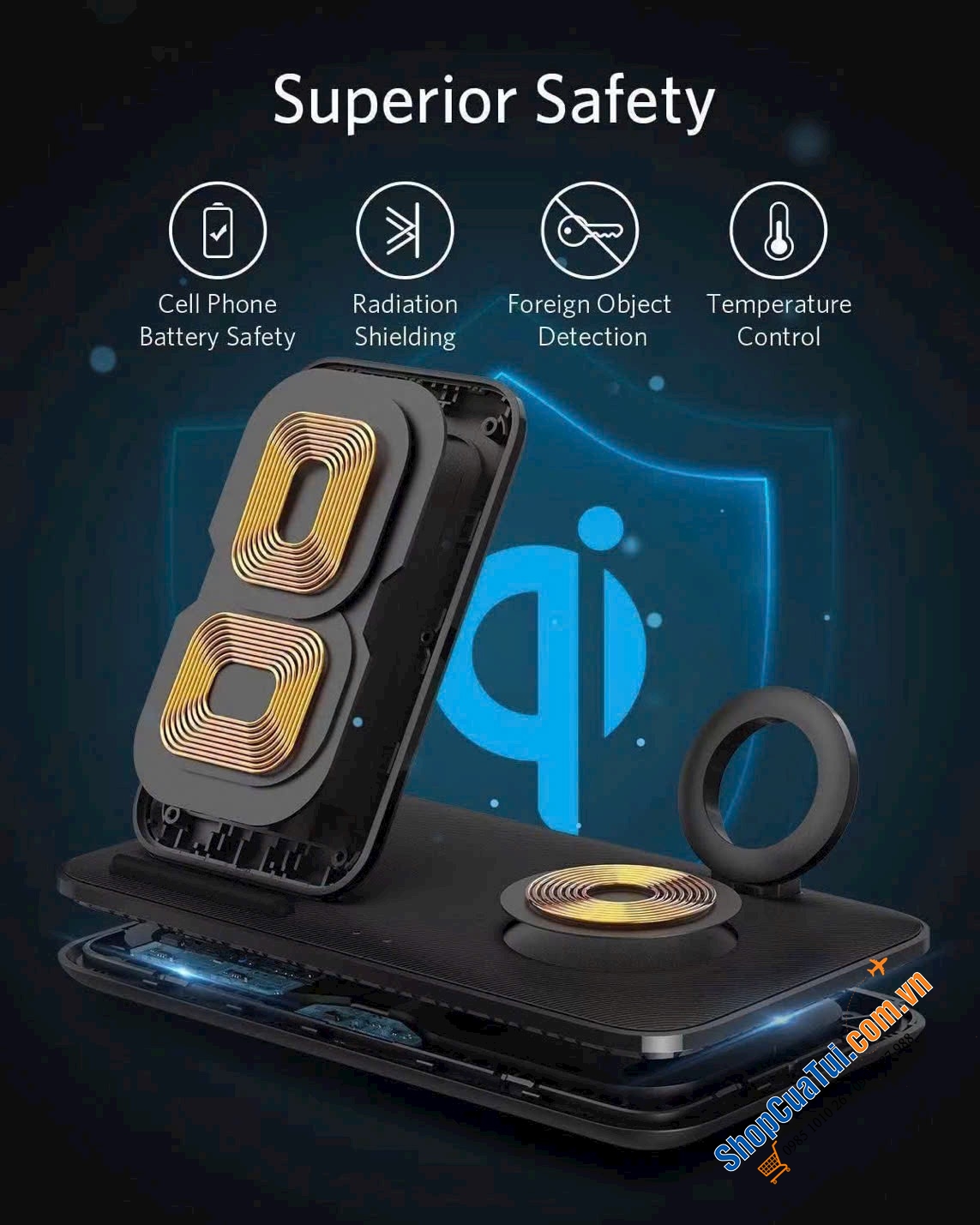 Sạc không dây Anker PowerWave+ 3-in-1.