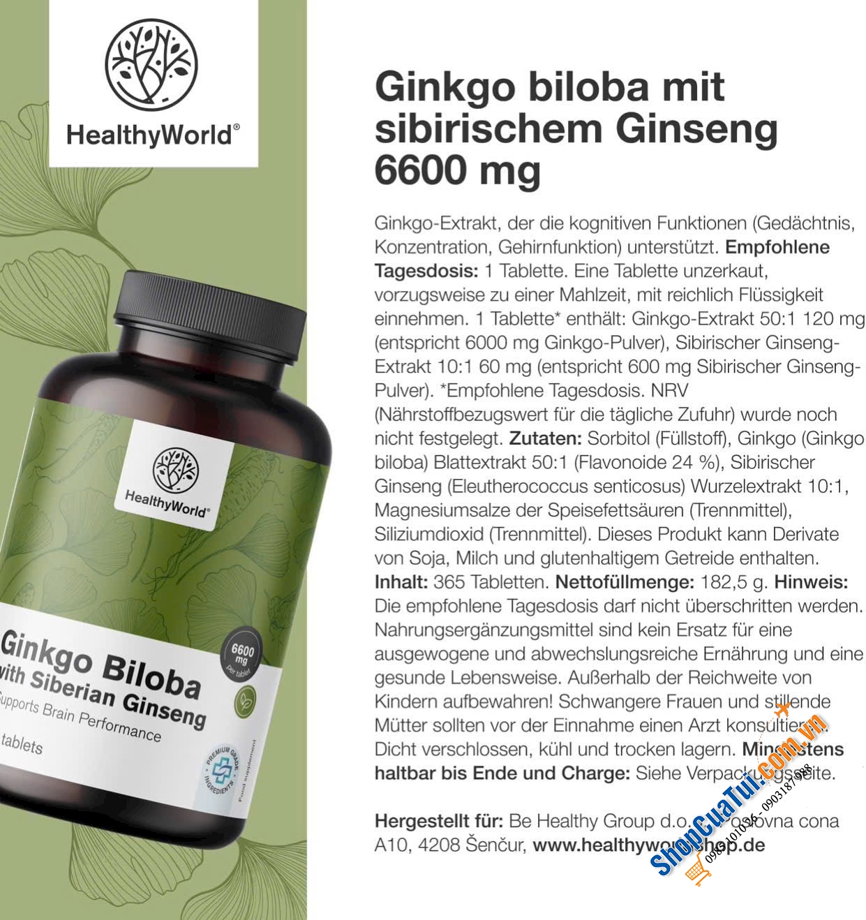 BỔ NÃO GINKGO BILOBA HEALTHYWORLD.