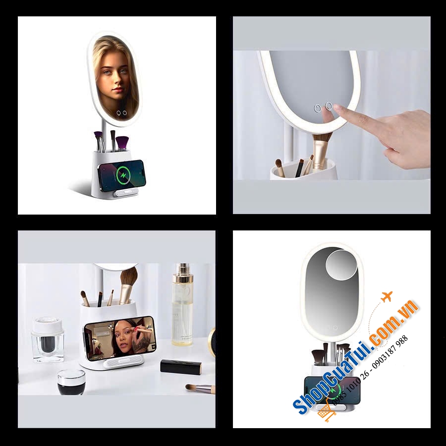Gương trang điểm cảm ứng tích hợp đèn LED kèm sạc không dây WILIT UL - QU11 cao cấp.