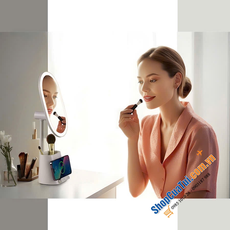 Gương trang điểm cảm ứng tích hợp đèn LED kèm sạc không dây WILIT UL - QU11 cao cấp.