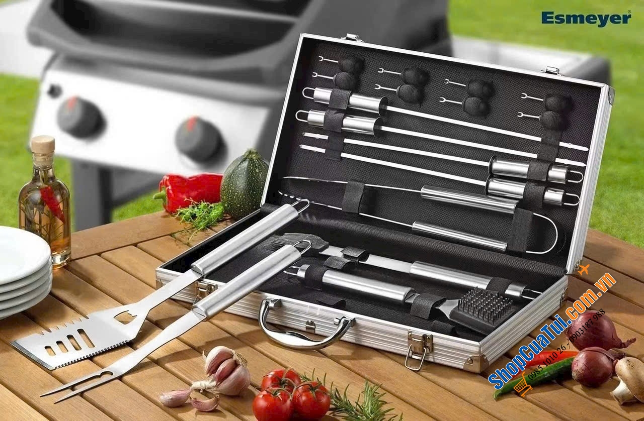 BỘ DỤNG CỤ NƯỚNG BBQ ESMEYER 18 MÓN – CHUẨN ĐỨC TIỆN LỢI, GỌN GÀNG.