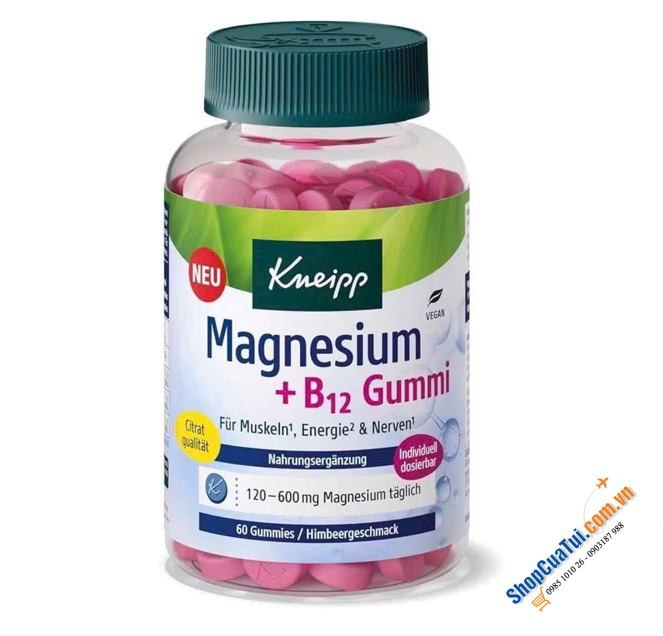 Kẹo gummi Kneipp Magnesium vị mâm xôi.