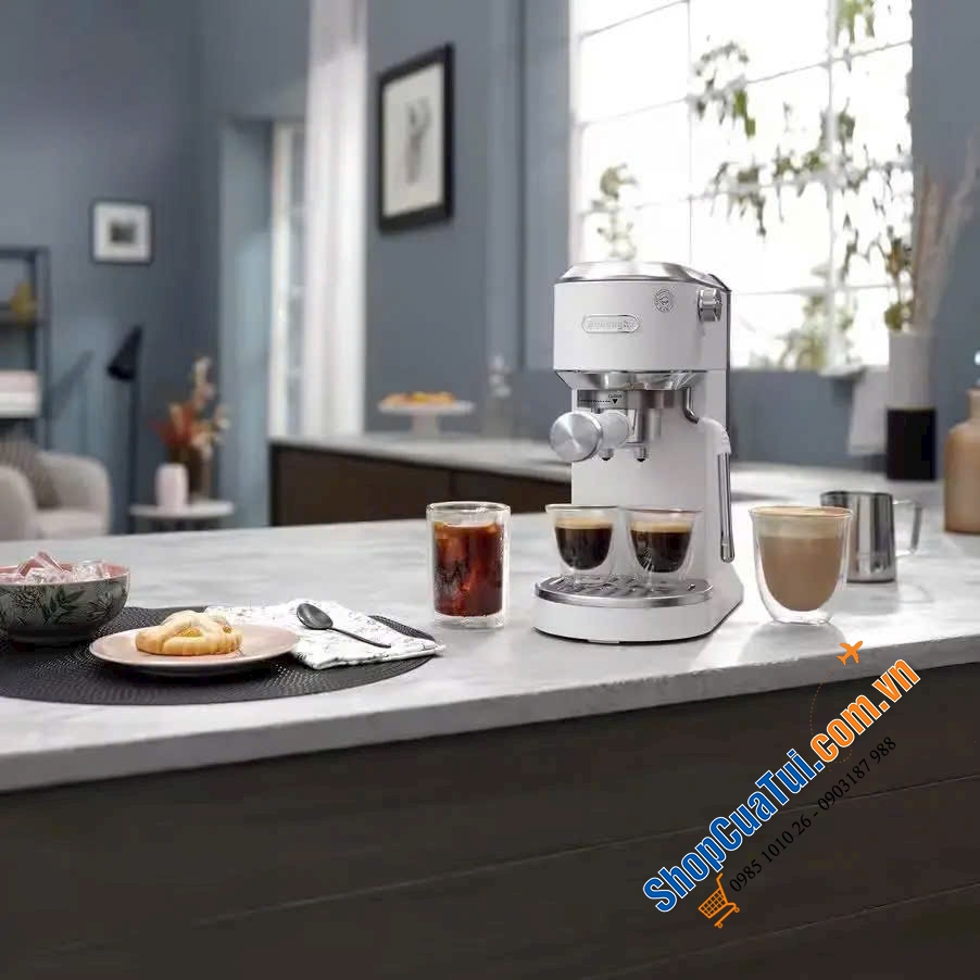 Máy pha cà phê Delonghi Espresso Dedica Duo với chức năng Cold Brew EC890 mầu bạc & trắng(Pha chế cả đồ uống nóng và lạnh).