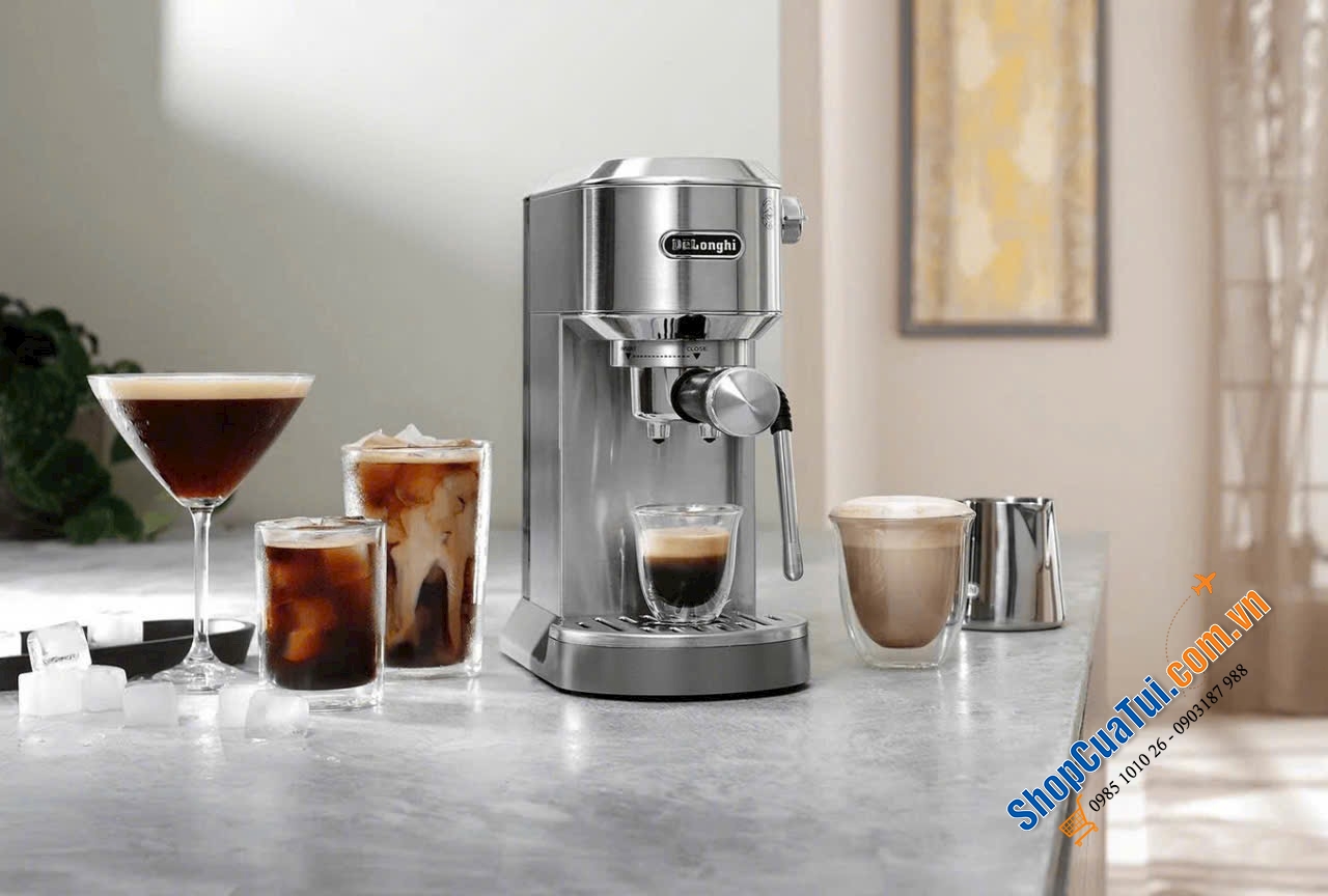 Máy pha cà phê Delonghi Espresso Dedica Duo với chức năng Cold Brew EC890 mầu bạc & trắng(Pha chế cả đồ uống nóng và lạnh).