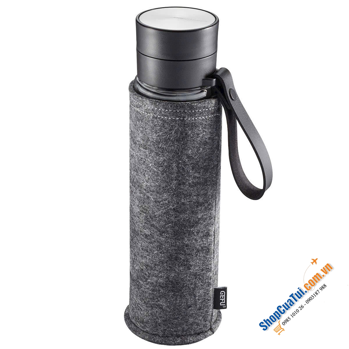 BÌNH PHA TRÀ, Ủ COLD BREW THỦY TINH 2 LỚP GEFU COMPANION 12796 (450ML) CÓ TÚI XÁCH & QUAI DA MANG ĐI.