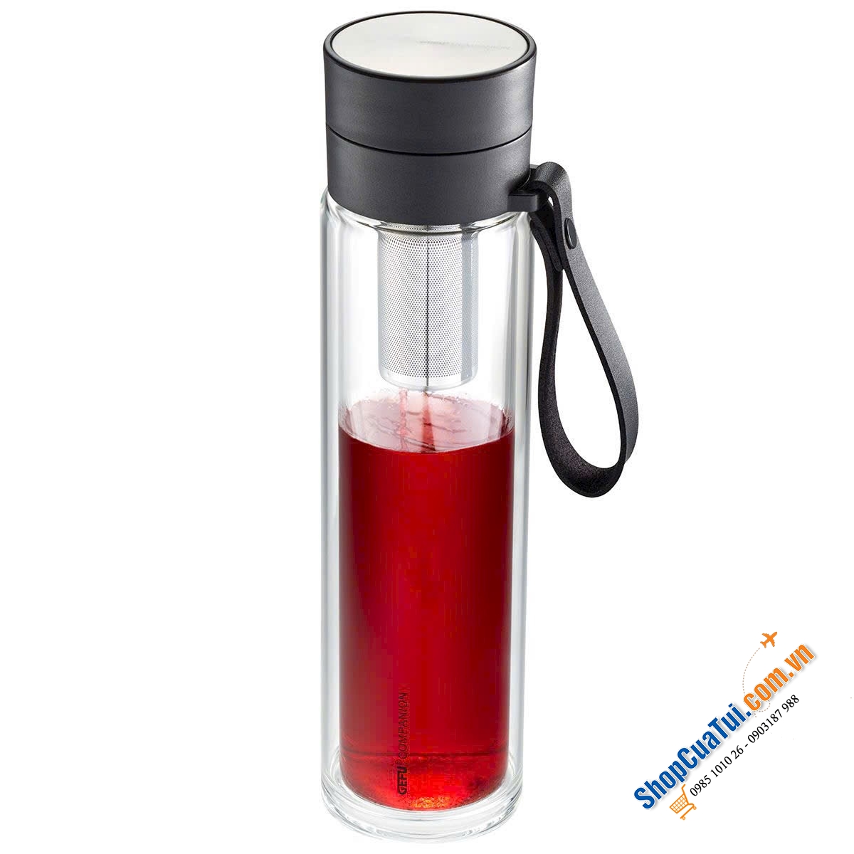 BÌNH PHA TRÀ, Ủ COLD BREW THỦY TINH 2 LỚP GEFU COMPANION 12796 (450ML) CÓ TÚI XÁCH & QUAI DA MANG ĐI.
