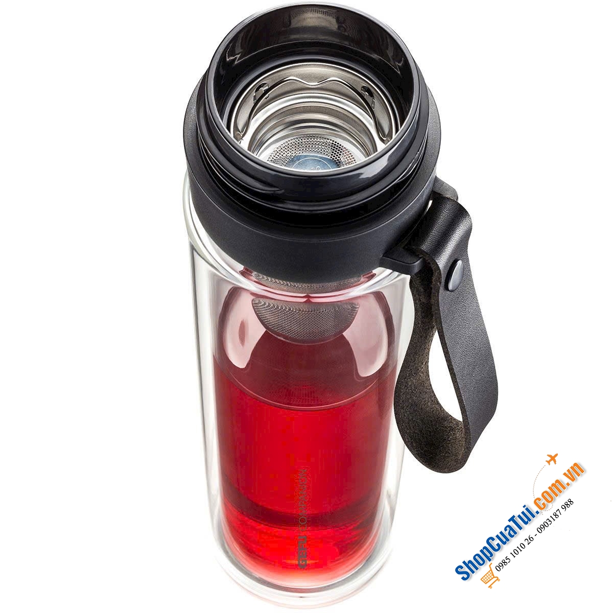 BÌNH PHA TRÀ, Ủ COLD BREW THỦY TINH 2 LỚP GEFU COMPANION 12796 (450ML) CÓ TÚI XÁCH & QUAI DA MANG ĐI.