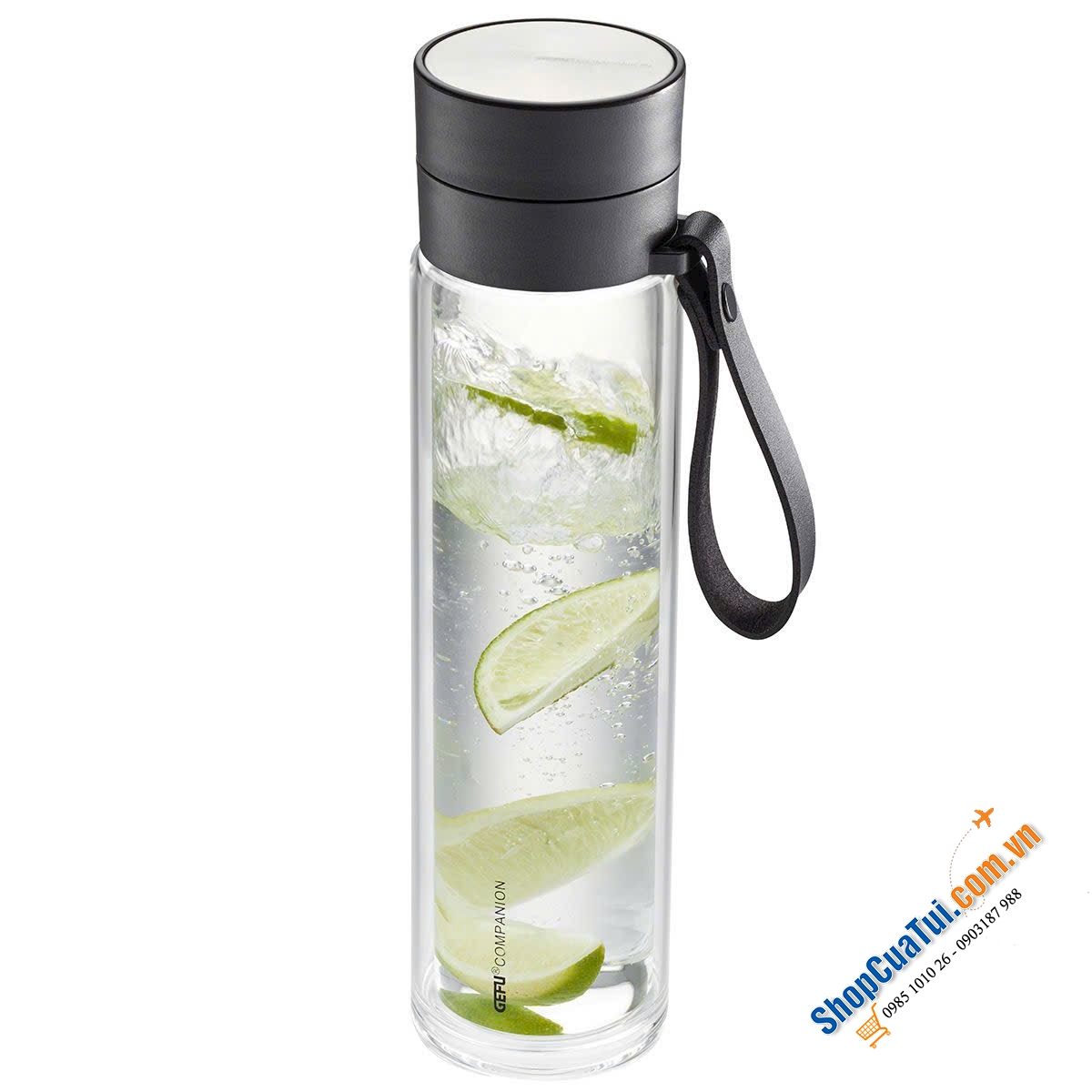 BÌNH PHA TRÀ, Ủ COLD BREW THỦY TINH 2 LỚP GEFU COMPANION 12796 (450ML) CÓ TÚI XÁCH & QUAI DA MANG ĐI.