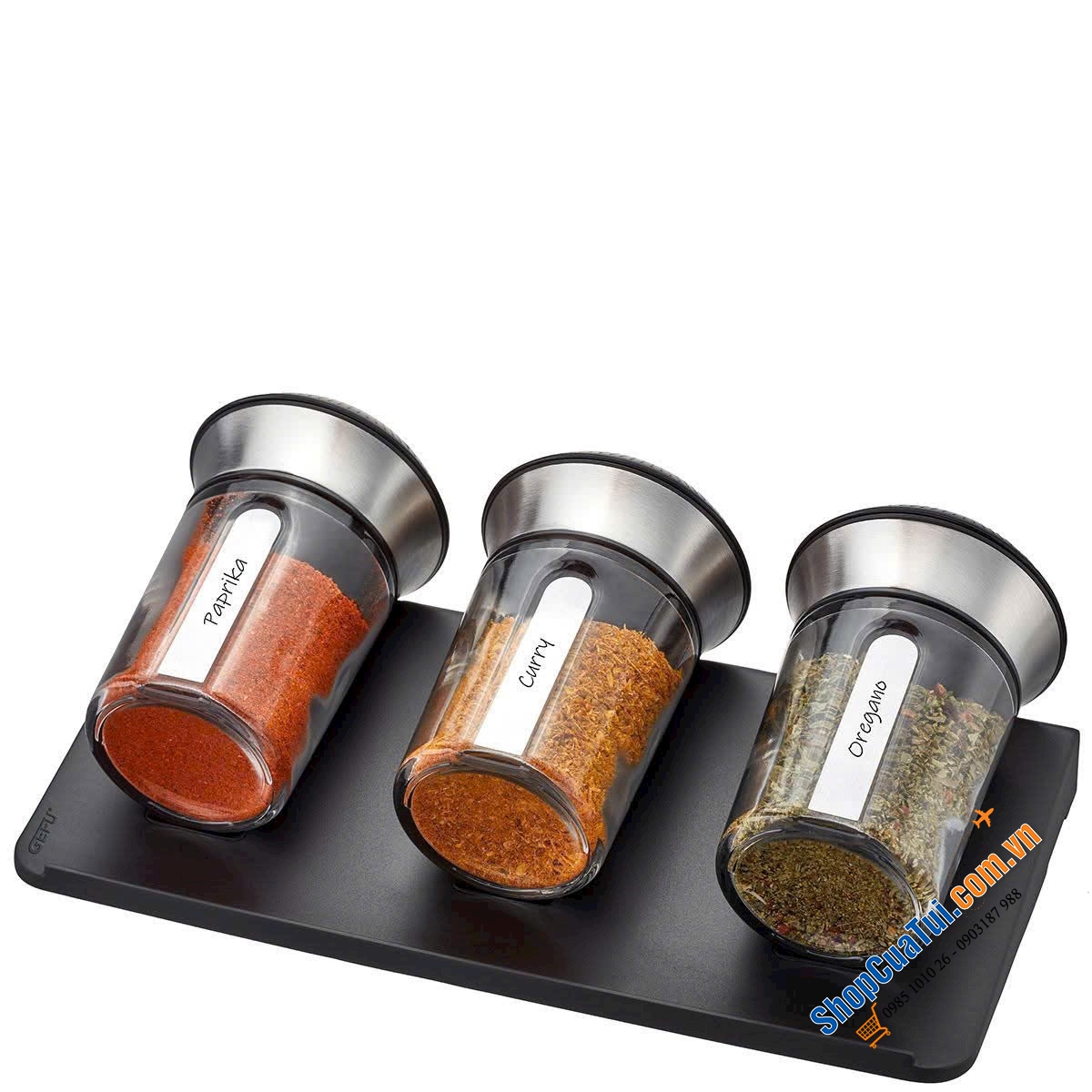 SET 3 LỌ GIA VỊ THỦY TINH GEFU X-PLOSION® 206 (CÓ KHAY ĐỰNG).