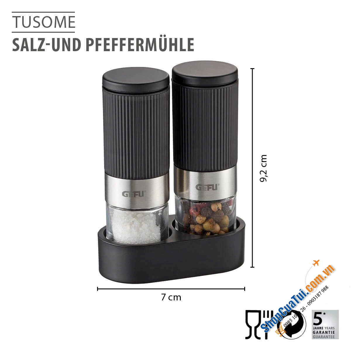 SET 2 CỐI XAY MUỐI TIÊU MINI KÈM KHAY GEFU 34621 TUSOME.