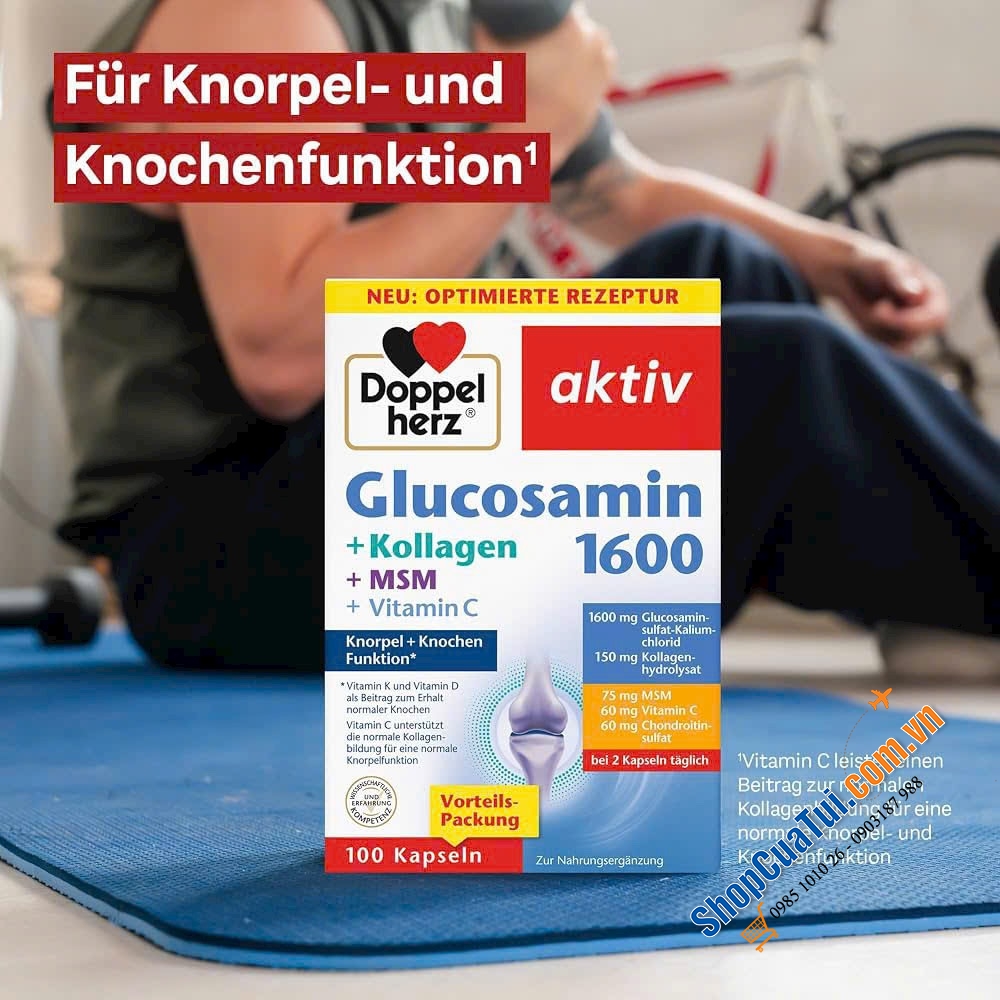 Viên uống hỗ trợ xương khớp Doppelherz aktiv Glucosamin 1600 + Kollagen + MSM + Vitamin C loại 100 viên (Vorteils-Packung).
