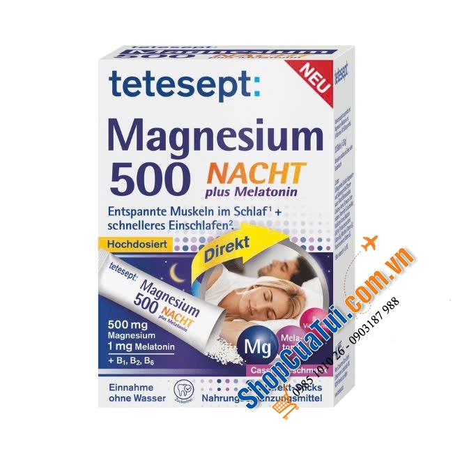 Gói Magnesium 500mg và 1 xíu thành phần Melatonin giúp cho bạn bảo trì, bảo dưỡng, chăm sóc não bộ, giúp ngủ ngon giấc và sâu giấc.