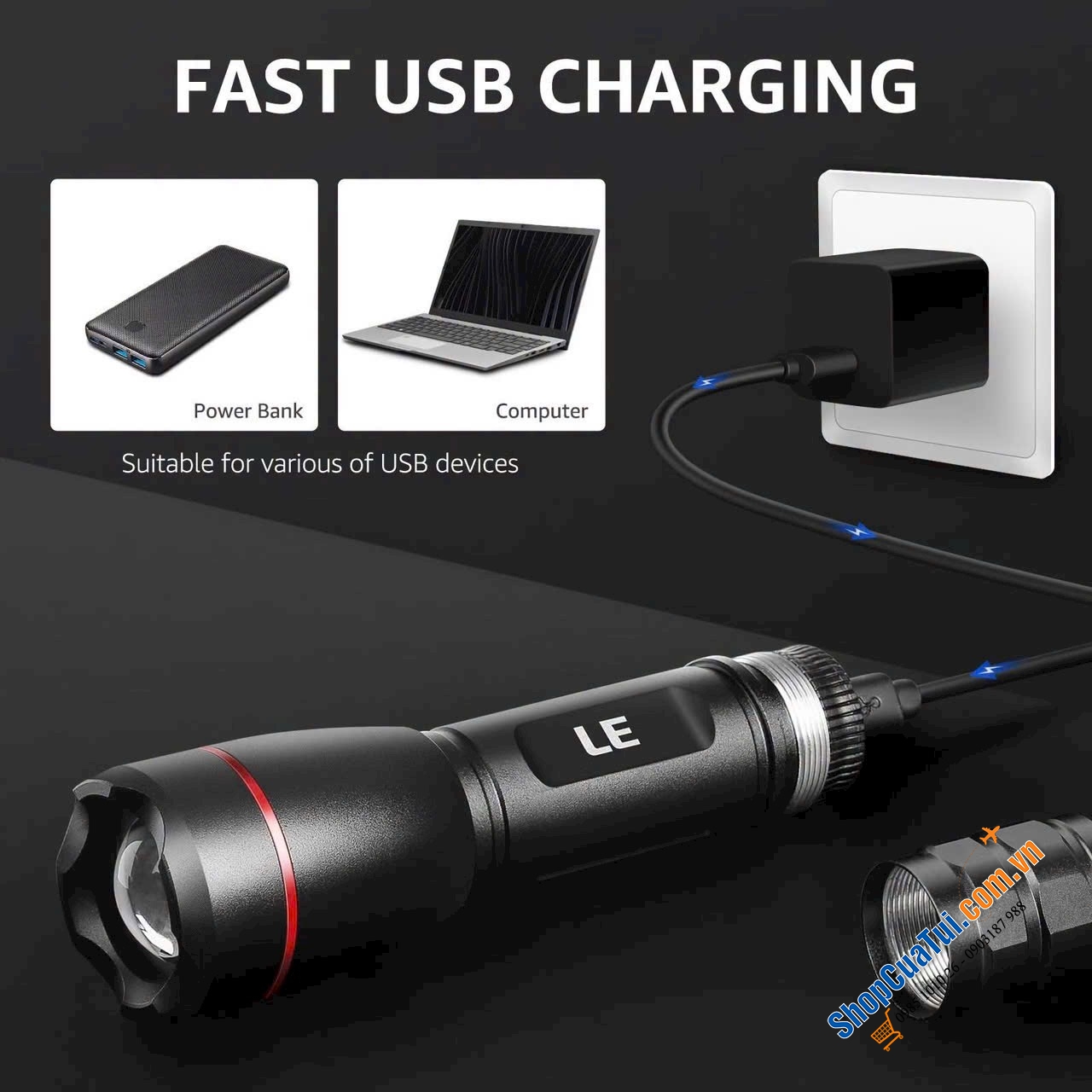 Đèn pin sạc điện Lepro LE 1000 lumen.