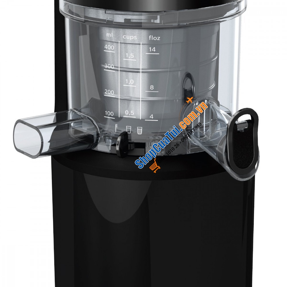 MÁY ÉP CHẬM BOSCH MESM731M với 3 lưới lọc bã và 2 chế độ lấy nước ép: ít bã/ lấy cả bã (dạng sinh tố), bánh răng Titan dạng siêu bền