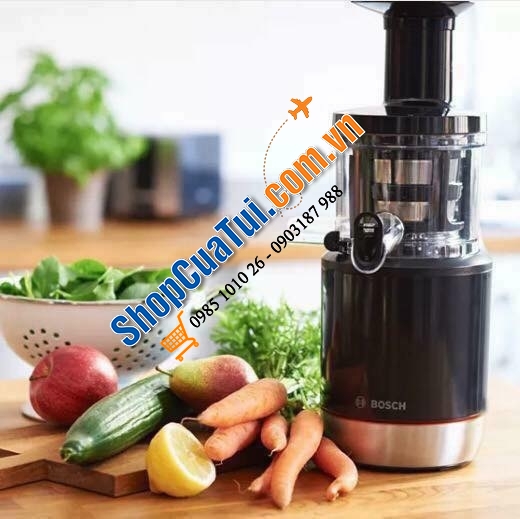 MÁY ÉP CHẬM BOSCH MESM731M với 3 lưới lọc bã và 2 chế độ lấy nước ép: ít bã/ lấy cả bã (dạng sinh tố), bánh răng Titan dạng siêu bền