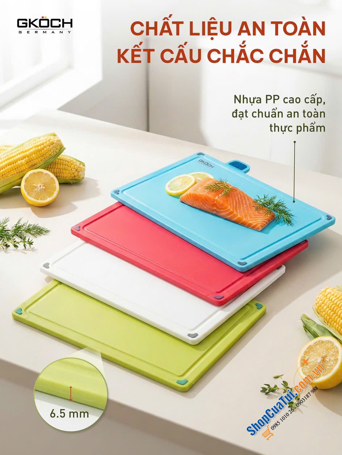 BẾP GỌN GÀNG - CƠM THÊM NGON VỚI BỘ THỚT GKÖCH 4 MÀU.