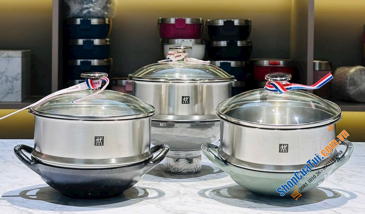 Combo Staub Wok Baby 16cm + xửng hấp.