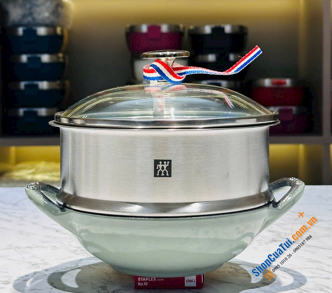 Combo Staub Wok Baby 16cm + xửng hấp.