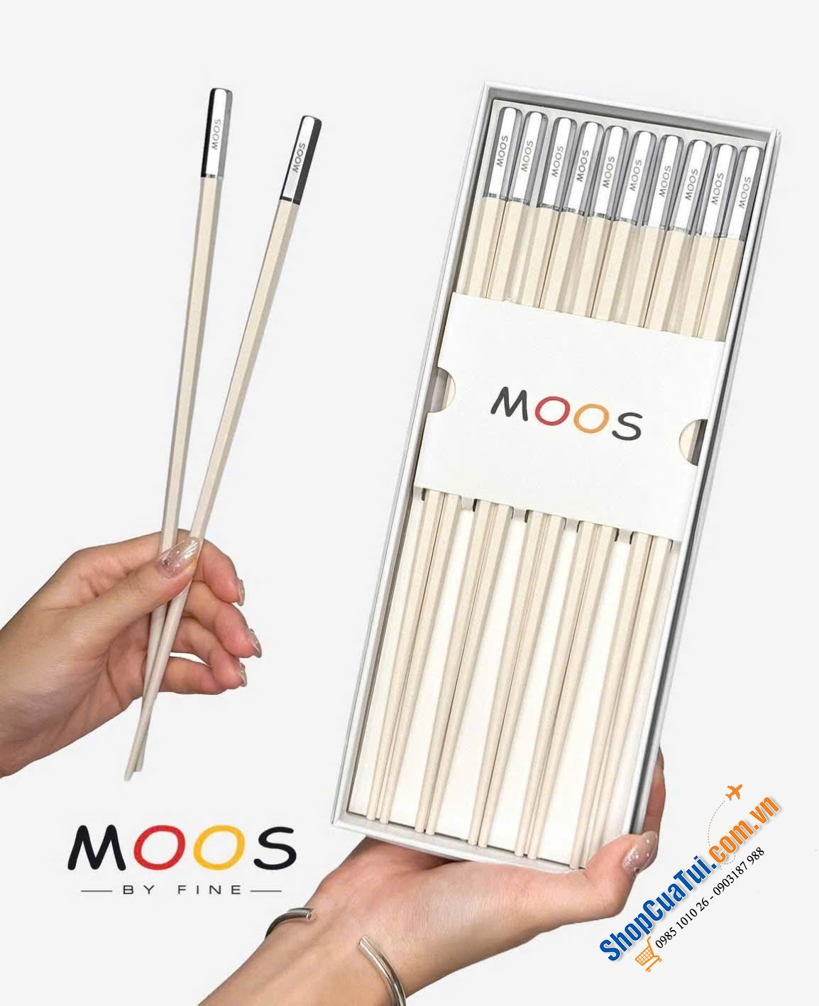 Set 10 đôi đũa chuôi bạc Moos by Fine From Germany 2026 - đẳng cấp 5 sao.