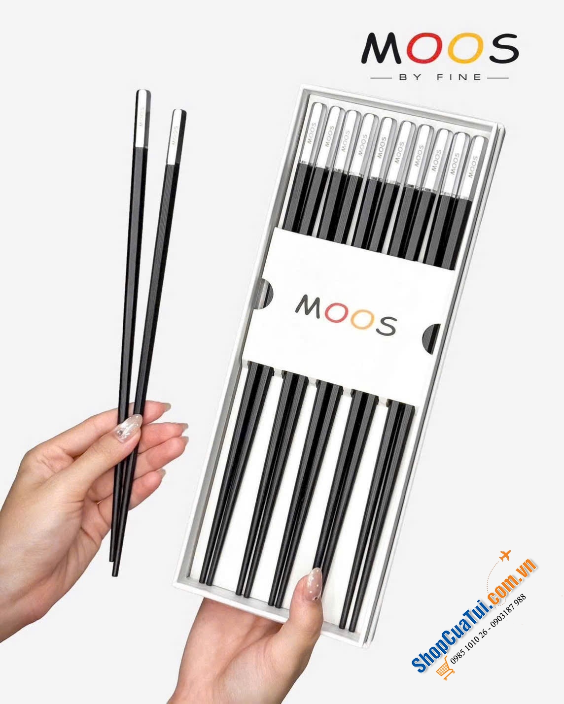 Set 10 đôi đũa chuôi bạc Moos by Fine From Germany 2026 - đẳng cấp 5 sao.
