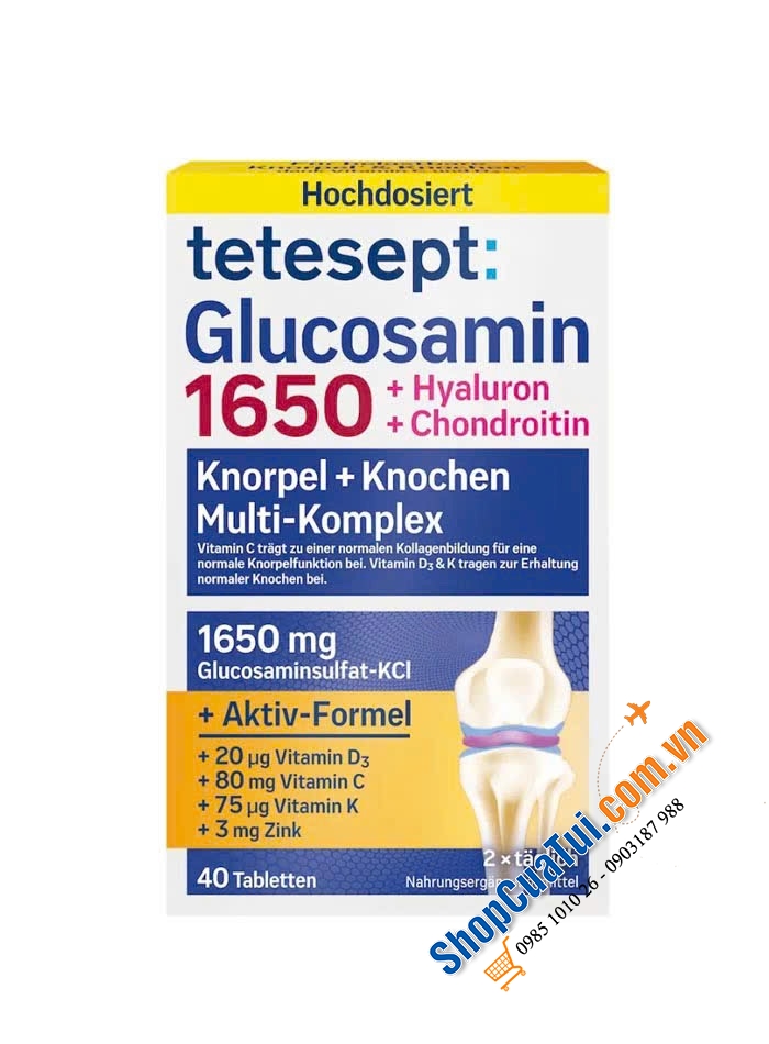 Viên uống bổ xương khớp Tetesept Glucosamin 1650 + Chondroitin + Hyaluron.