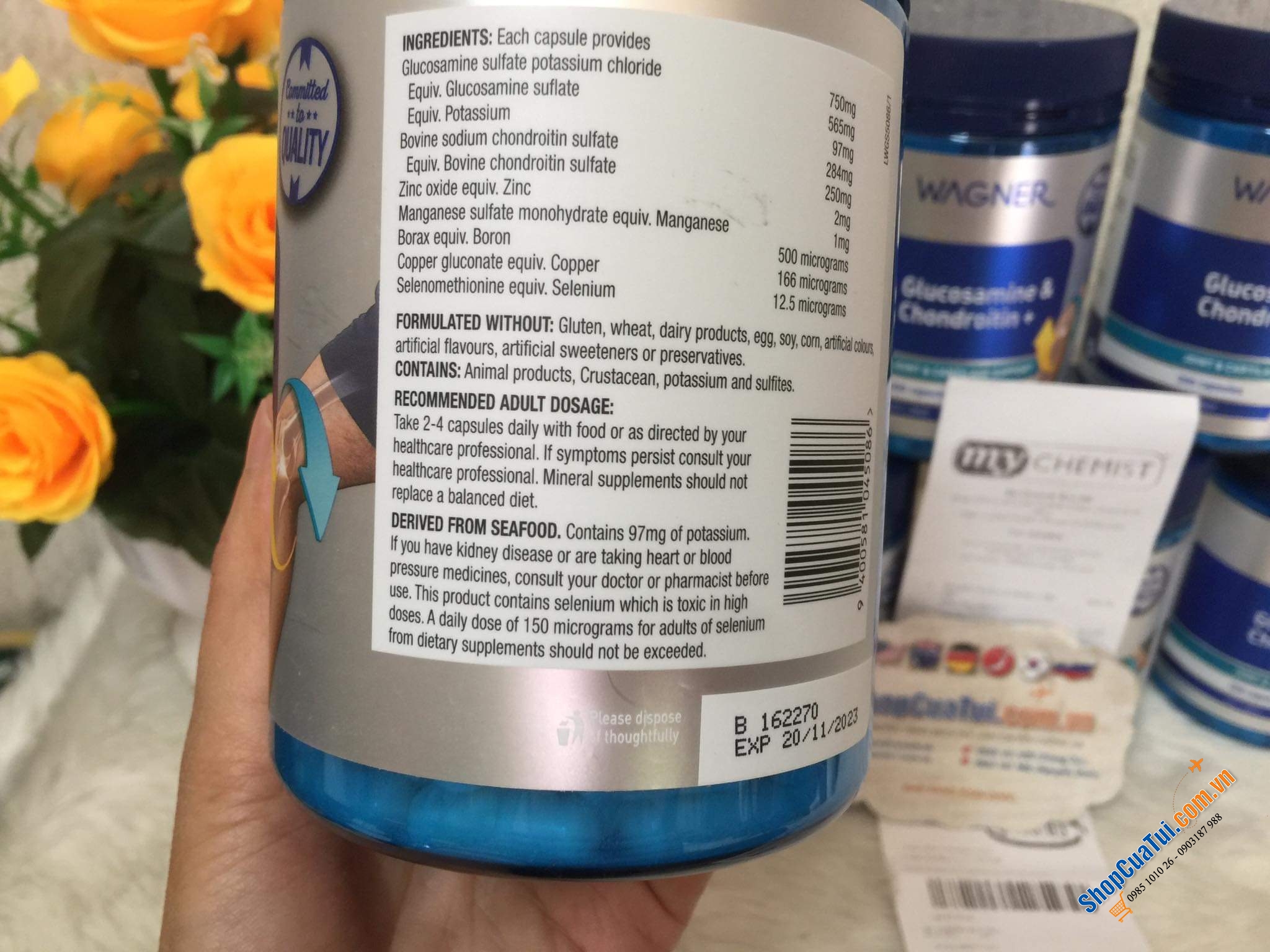 Cho ai vừa bị khớp lại đau dạ dày - Viên con nhộng Wagner Glucosamine & Chondroitin + 200 viên giúp duy trì độ co dãn khớp, sức mạnh và khả năng đàn hồi của sụn khớp