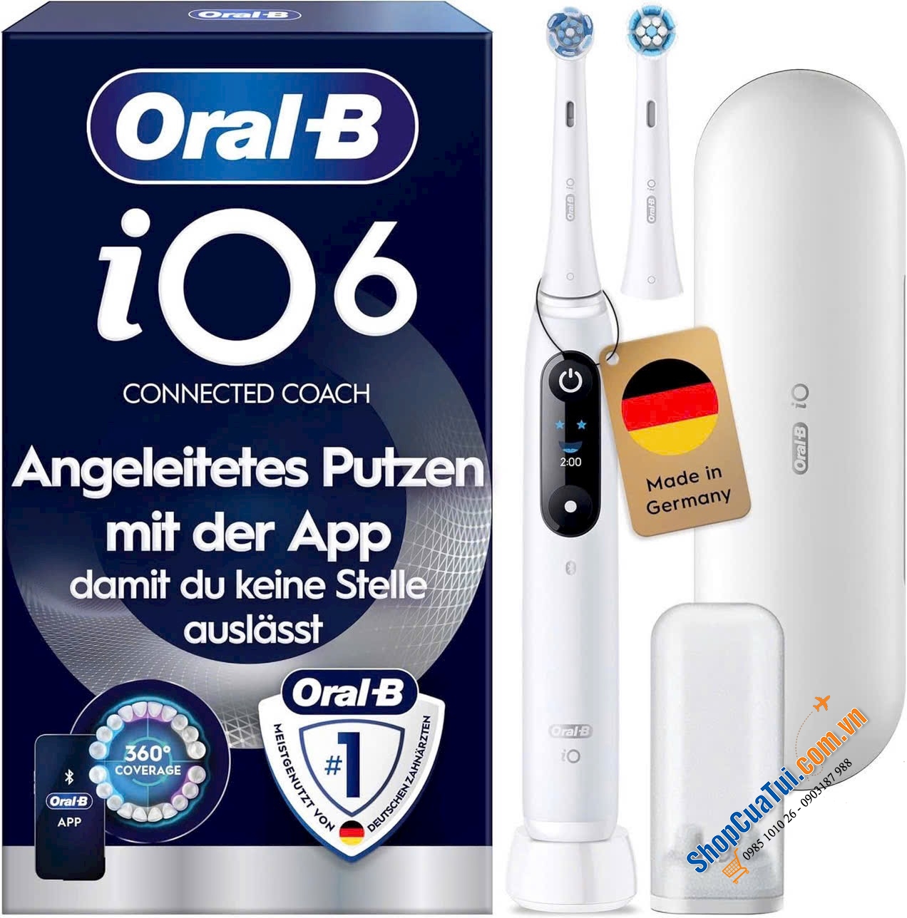Bàn chải đánh răng điện ORAL-B iO Series 6 connected coach màu: Đen và trắng - Made in Germany.