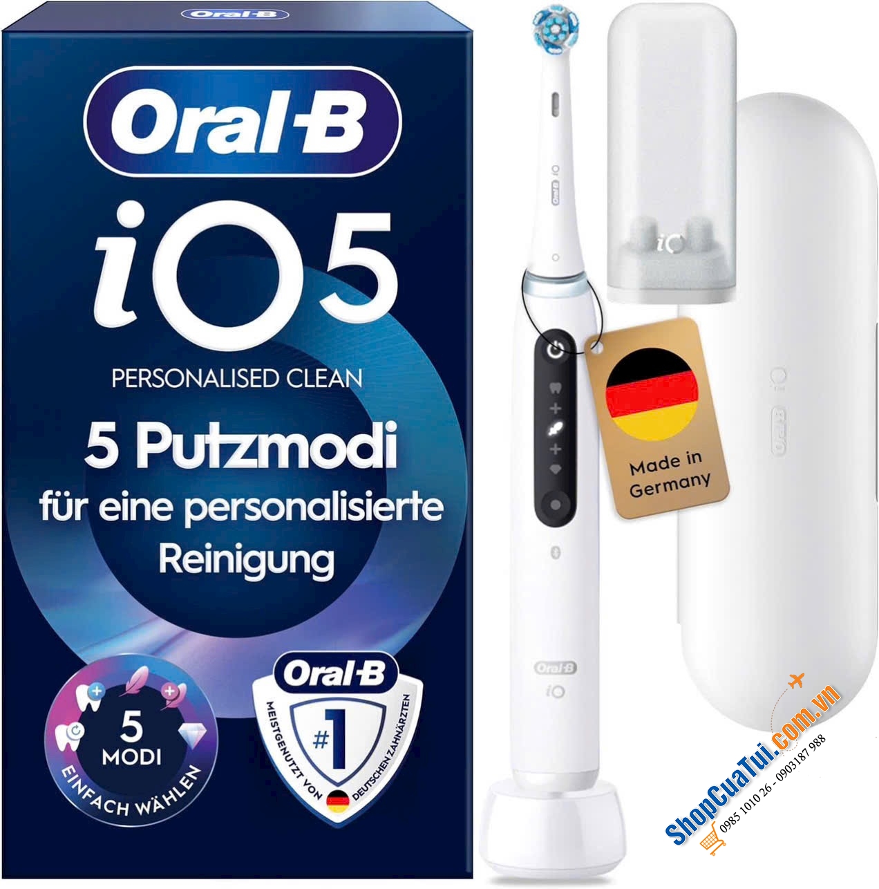 Bàn chải đánh răng điện Oral-B iO Series 5 Personallised clean màu: ĐEN VÀ TRẮNG - Made in Germany.