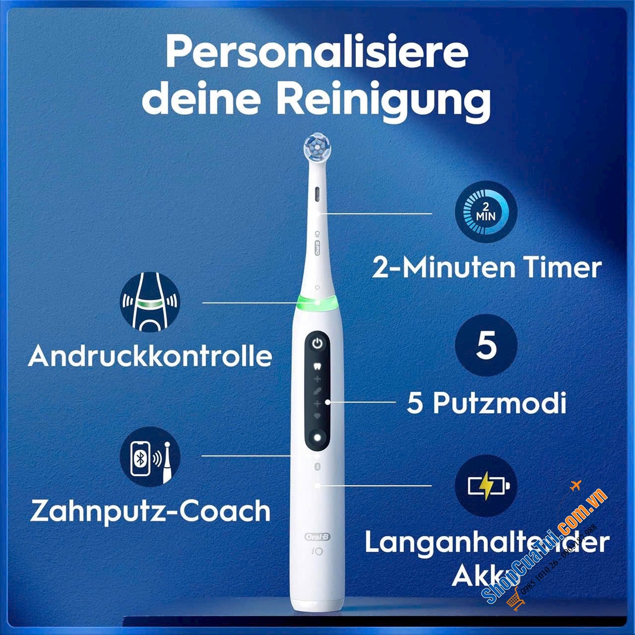 Bàn chải đánh răng điện Oral-B iO Series 5 Personallised clean màu: ĐEN VÀ TRẮNG - Made in Germany.