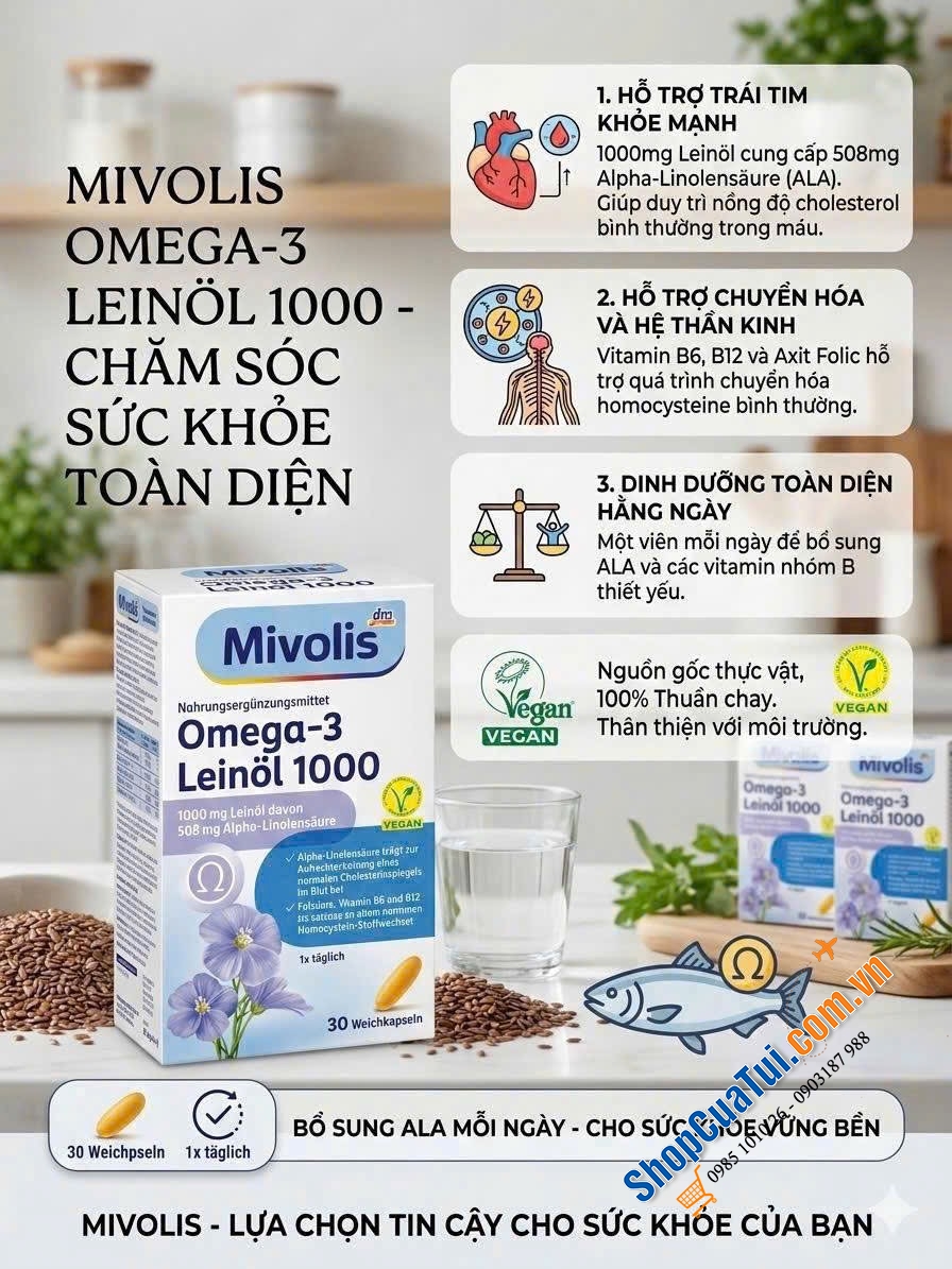 DẦU HẠT LANH OMEGA 3, 1000 THUẦN CHAY.